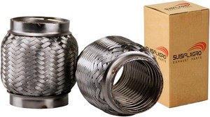 $22 Exhaust Flex Pipe (Interlock Lining OEM-Grade) 100% Stainless Steel SS304 For Heavy Duty and Cars (1 PC, 2X4)