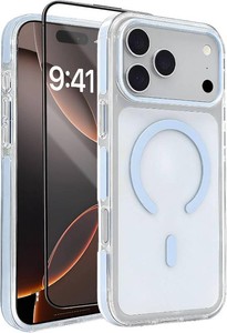 for iPhone 17 Pro Max Case, Clear Anti-Yellowing, Magnetic, Blue