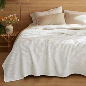 $60 Bedsure Lightweight 100% Cotton Waffle Blanket, King, White