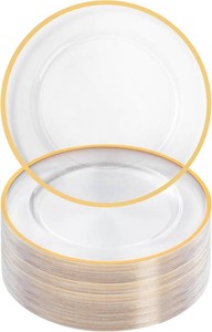 $119 100 Pack 12 Inch Clear Charger Plates with Gold Rim