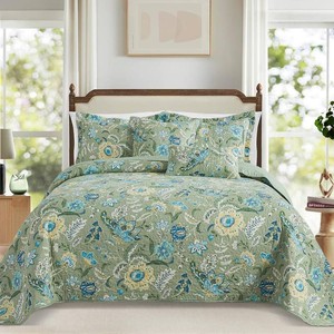$53 TWINRUN Queen Size Cotton Quilt Set Vintage Sage GreenDusty Blue Bedspread