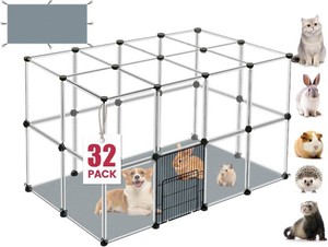 $45 32 Panels Small Animals Playpen,48x32x24Transparent Pet Playpen