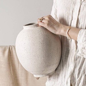 $40 Large White Ceramic Vase - 9.8 Inch Rustic Farmhouse Flower Vase for Home Decor, Minimalist Tall Vases for Living Room, Table, Bathroom, Holiday & Weddings (Sandstone White)