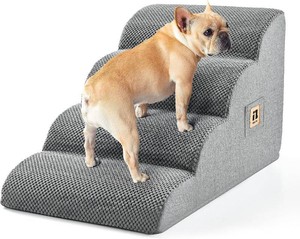 $30 Dog Stairs for Small Dogs 15.7H, 4-Step Sturdy Dog Steps for Bed, Couch, Sofa, Waterproof Pet Stairs for Older Cats, Puppy, Removable Washable Cover, Non-Slip Curved Pet Ramp Indoor, Grey