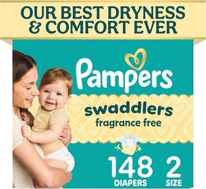 $45 Pampers Swaddlers Diapers, Size 2 (10-22 lbs), 148 Count, Fragrance Free, Hypoallergenic, Absorbent, Pediatrician Recommended, Skin Safe