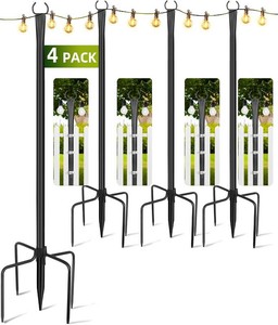 $37 String Light Poles for Outside, 4 Pack 10 ft Adjustable Light Poles