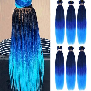 Liang Dian Pre-Stretched Braiding Hair 22 inch 6 packs Hot Water Setting Synthetic Hair Crochet Braiding Hair Extension(mixed blackdark bluelight blue)