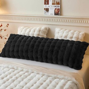 $20 LIFEREVO Fluffy Faux Rabbit Fur Body Pillow Cover 20x54, Black