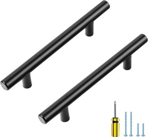 Ravinte Black Cabinet Handles, 5 Pack Drawer Pulls, 4 inch Hole Center