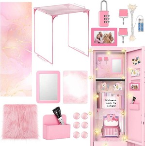 $38 CroBlissful 18 Pcs Pink Gold School Locker Accessories First Day of School Essential with Locker Magnetic Wallpaper Mirror Rug Shelf Organizer Whiteboard Marker Pen Holder Other Accessory (Marble) (see photos for true color, stock photos for illustrat