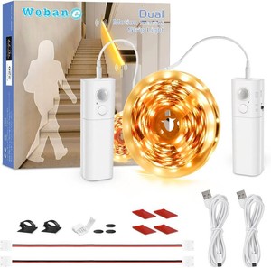 $30 WOBANE 16.4ft Dual Motion Sensor Under Bed Lights,Rechargeable LED Strip