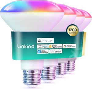 $60 Linkind Matter BR30 Smart Light Bulbs, AlexaAppleGoogle Home, 4 Pack