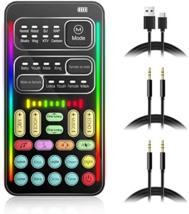 $21 Portable Voice Changer, 8 Voice Changes Live Sound Card, Cool LED Lights Sound Board, Voice Disguiser, Modulator for for for One for PC,Phone,Laptops