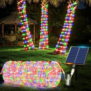 $25 Solar Rope Lights Outdoor Waterproof, 66FT 200 LED Solar String Lights with 8 Lighting Modes,Trampoline Lights, Solar Patio Light for Garden Fence Backyard Deck Porch Pool Tree Christmas Decor