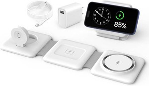 $42 Charging Station for Apple Multiple Devices - 3 in 1 Foldable Magnetic Wireless Charger Dock - Travel Charging Pad for iPhone 17 16 15 14 13 12 Pro Max Plus Watch & Airpods