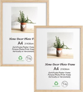 LYYYXGYP A4 OAK Wood Picture Frame 2 Pack 8.3x11.7 In Wooden Photo Poster Certificate Frame with Plexiglass for Wall Hanging or Tabletop Display