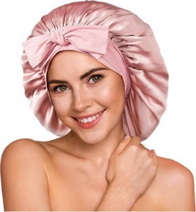 $26 YFONG 100% Mulberry Silk Bonnet for Sleeping Women Men, Large Double Layer
