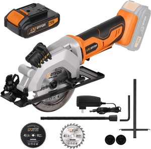 $76 Cordless Circular Saw,2.0 Battery 3400RPM Laser Guide,45 Angle