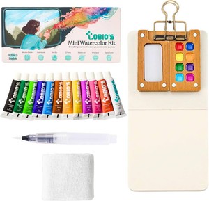 $36 Tobios Mini Watercolor Kit, Travel Watercolor Set, Brush & Sketchbook