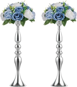 $30 2 Pcs Versatile Metal Flower Arrangement, Candle Holder Stand Set Candlelabra for Wedding Party Dinner Centerpiece Event Road Lead Restaurant Hotel Decoration (Silver, 19.7 H)