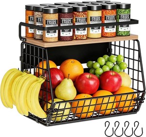 $20 Magnetic Shelf for Fridge,Hanging Wall Basket for Potato Onion Fruit and Vegetable Storage Bins,Large Produce Container Magnetic Spice Rack for Refrigerator Kitchen Counter Pantry,Black