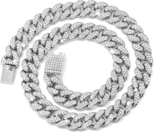 Cuban Link Dog Collar Gold Silver Color Metal Dog Chain Collar Cuban Diamond Chain Pet Collars for Dogs Cats Jewelry 810141618202428 Inch (28inch, Silver)