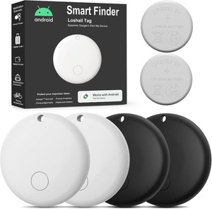 Tracker Tags - 4 Pack for Andriod and 2pcs Extra 2032 Batteries, Bluetooth  UWB Air Trackers Key Finder Work with Google Find Hub (Android Only), Item Locator for Luggage, Vehicles, Wallet, Bags