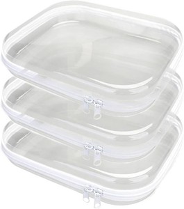 $22 3PCS Clear Hard Plastic Zipper Case, Double Zippers Hard Pouch, Portable Travel Organizer Bin Clear Makeup Bag for Toy Storage, Snack Bag, Cosmetics, Diaper Bag, Toiletry Bag (3PCS-M) (Missing One)