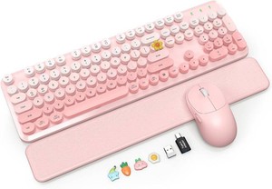 $40 Wireless Keyboard and Mouse Combo, Magnetic Soft-Touch Wrist Rest, Pink