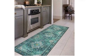 $40 Ultra-Thin Washable Runner Rug - 2x7 Teal Hallway Rug Runner Kitchen Carpet Runner, Non Skid Non Shedding Low Pile Bathroom Mat for Apartment Entryway Foyer Vanity RV