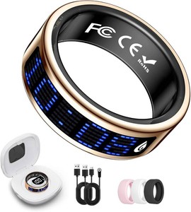 $44 Smart Ring Fitness & Health Tracker with Display Screen for Men Women (Rose Gold Size 10)
