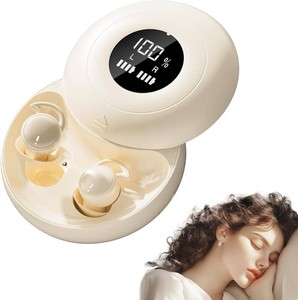 $28 Sleep Earbuds Bluetooth 6.0, Mini Invisible Silicone Sleep Earbuds for Side Sleepers, Noise Blocking Sleeping Headphones, Hidden Earbuds with LED Display for Small Ears, Sleep & Relax Beige
