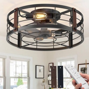 $80 20 Caged Ceiling Fans with Lights and Remote, Low Profile Fandelier