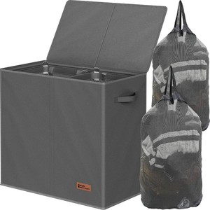 $30 Simple Houseware Double Laundry Hamper with Lid & Removable Bags, Dark Gray