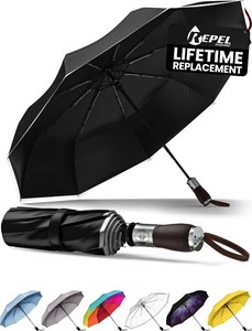 $50 Windproof Travel Umbrella - Compact & Withstands Winds up to 100MPH, Strongest Premium Auto Folding Umbrella for Rain and Sun - Durable, Light & Portable for Women & Men, Fits Backpack & Cars
