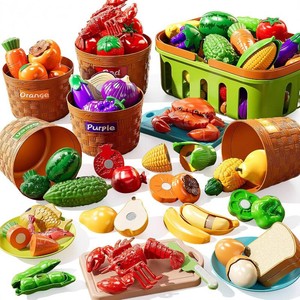 $23 NIPLOOOW Play Food Set for Kids, Toddler Learning Toys, Cutting Food Toy Color Sorting Set, Pretend Food Play Kitchen Accessories for Kids, Birthday Gifts for 3-8 Years old Boys Girls Educational Toys