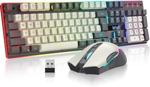 $53 RedThunder K10 Pro Wireless Gaming Keyboard and Mouse Combo, RGB Backlit Rechargeable 3800mAh Battery, Mechanical Feel Anti-ghosting Keyboard  7D 3200DPI Mice for PC Gamer(White Gray)