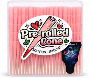 200 PACK Pink Cones Rolling Paper  King Size  108mm  Pre Rolled Cones with Paper Loader and Packing Sticks