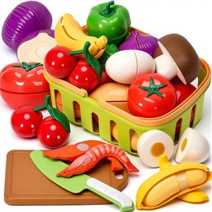 Cutting Play Food Toys, 25 Pieces Pretend Play Kitchen Accessories, Fake FruitsVegetables Set with Shopping Storage Basket, Birthday Gift, Educational Toy for Toddler Children