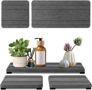 3PCS Water Absorbing Stone Tray, DryingNeat Diatomite Stone Sink Tray, Instant Dry Sink Coasters, Kitchen Sponge Hand Soap Holder, Countertop Fast Drying Counter Trays,8  4inch and 4  4inch