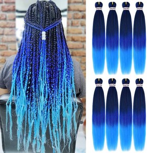 $28 Liang Dian Pre-Stretched Braiding Hair 36 Inch 8 Packs Hot Water Setting Synthetic Hair Crochet Braiding Hair Extension(mixed blackdark bluelight blue)