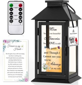 $34 Memorial Lantern Bereavement Gifts in Memory of Loved One Memorial Gifts for Loss of Mother Remembrance Sympathy Gifts for Loss of Loved One with LED Candle and Remote HNGlantern1104 (Chunk of glass and remote missing)