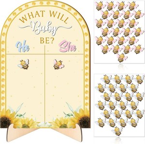 $20 What Will Baby Bee Gender Reveal Decor Wooden Voting Board Sign with Stand