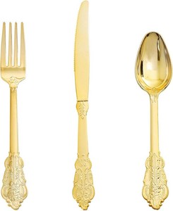 $40 360Pcs Gold Plastic Silverware Set Vintage Disposable Cutlery