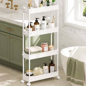 $20 SPACEKEEPER Slim Rolling Storage Cart, 4 Tier Bathroom Cart Organizer,White