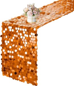 12 x 108 Inch Orange Sequin Table Runner Glitter Rectangle Big Sequin Table Runner for Wedding Party Birthday Christmas Halloween Decoration (1 Pack)