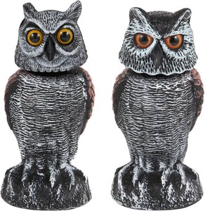$21 Hedoc 2 Pack Fake Owl Decoys to Scare Birds Away, Rotating Head Bird Deterrents, Nature Enemy Scarecrow Plastic Statues, Pest Repellent for Gardens and Patios
