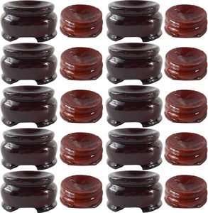 NSBELL 20PCS 2 Sizes Wooden Egg Stands Holders Displays Stand Ball Egg Base for Crystal Ball Sphere Globe Stone Decor Dark Red Color