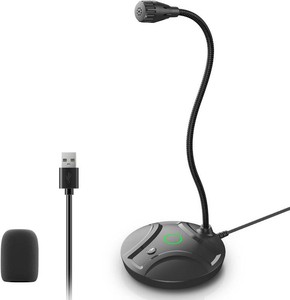 Plug & Play USB Computer Microphone, Flexible Gooseneck & Mute Button LED Desktop Microphone for Gaming, YouTube, Streaming, Compatible with WindowsMac (1.8m 6ft)