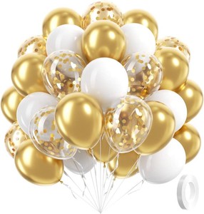 60pcs Gold and White Balloons 12inch with Metallic Gold Confetti Balloons